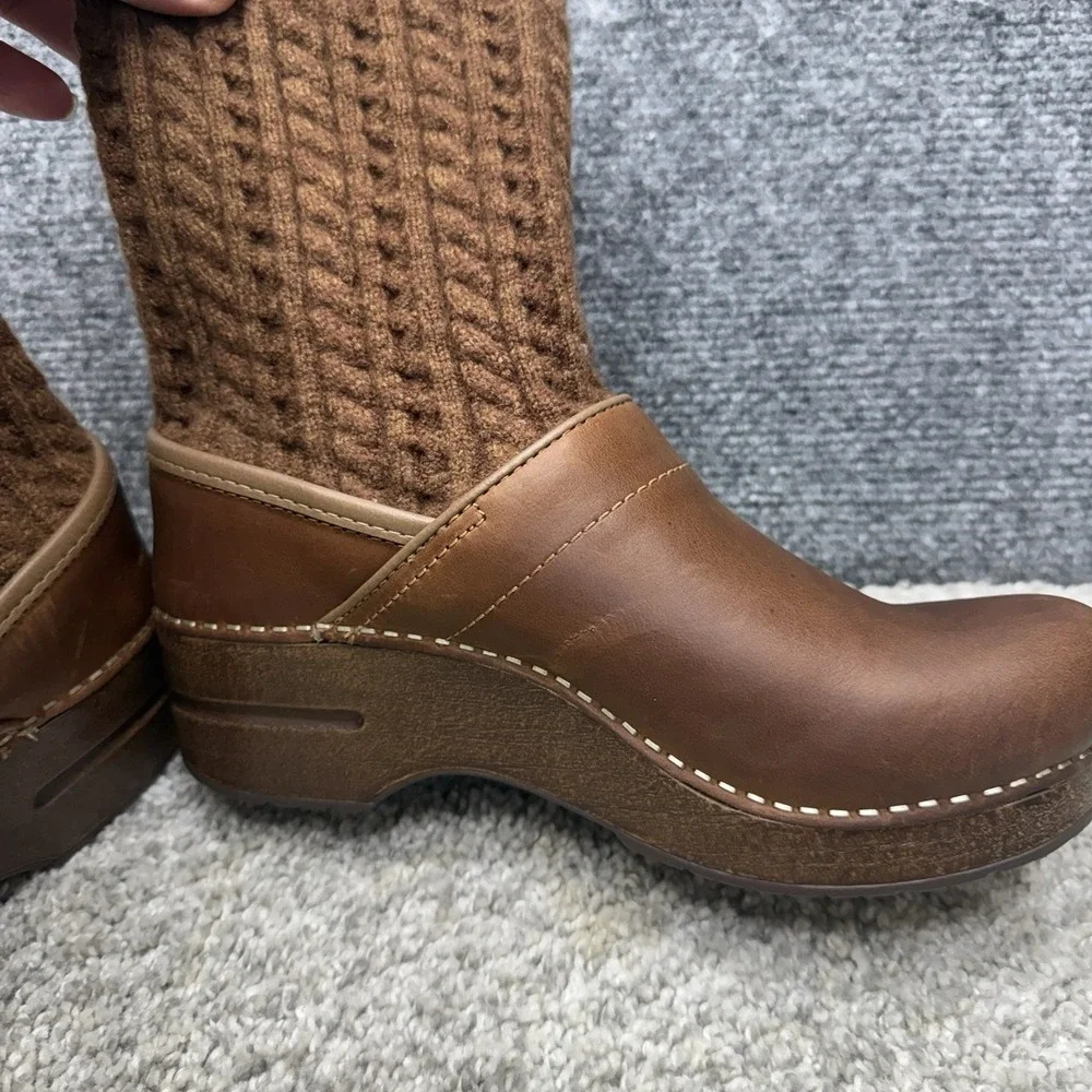 Dansko Chloe leather knit boots brown women's size EU 37 / US‎ 6.5-7.0